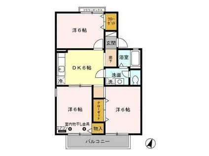 サウスヒルB(3DK/1階)の間取り写真