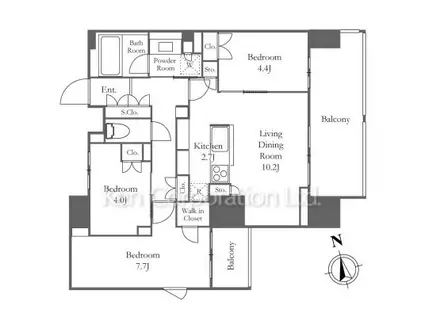 LIBRGRANT西新宿(3LDK/11階)の間取り写真