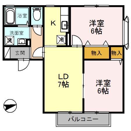イーストサンライズI(2DK/1階)の間取り写真