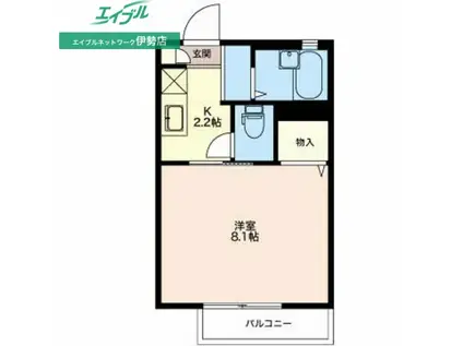 ヴィラージュ赤松(1K/2階)の間取り写真