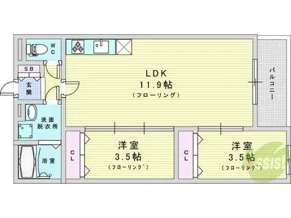 VILLA 41 YAMATE SUITAヴィラ ヨンジュウイチ ヤ(2LDK/1階)の間取り写真