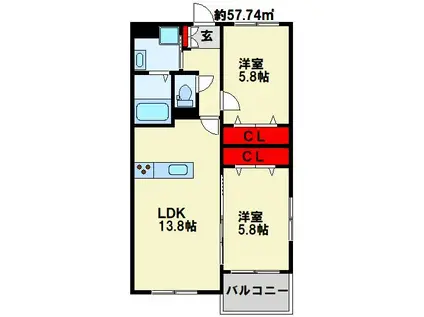 KIRA HIAGARI(2LDK/2階)の間取り写真