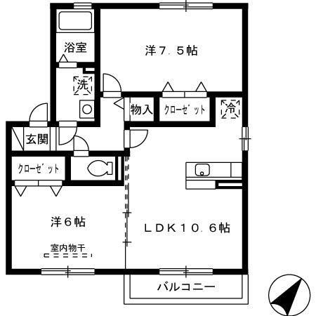 パークハイムB棟(2LDK/2階)の間取り写真