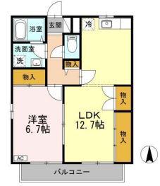 アモロッソS&S(1LDK/2階)の間取り写真