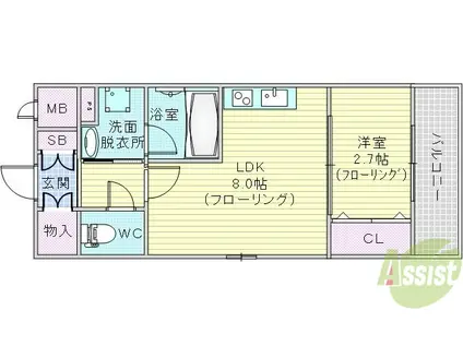 FORTUNEY江坂1(1LDK/2階)の間取り写真