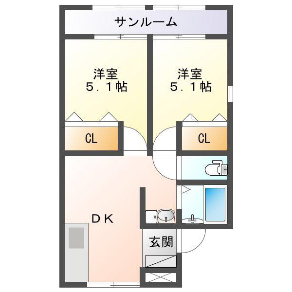 ドルチェ ウーノ(2DK/1階)の間取り写真