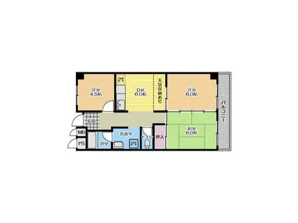 第2サニーハイツヒライ(3DK/4階)の間取り写真