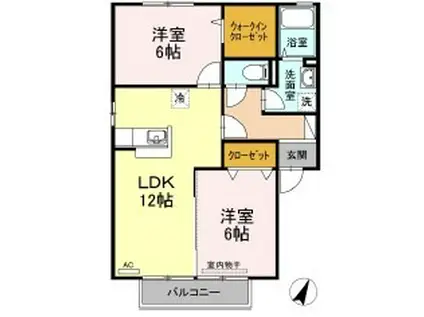 ブィラ ハッピネスA棟(2LDK/2階)の間取り写真