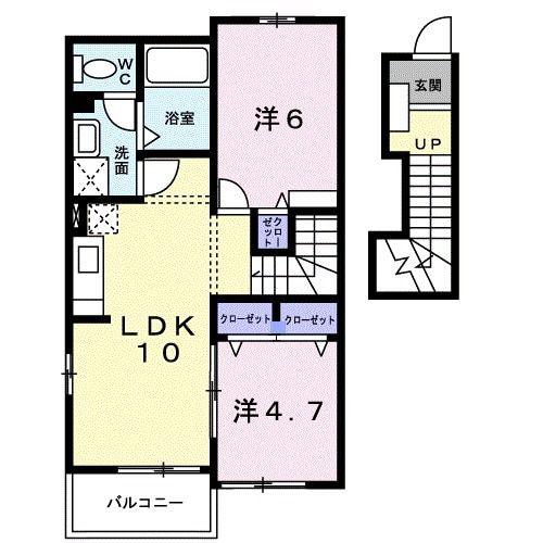 リオラドパティオ B棟(2LDK/2階)の間取り写真