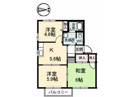 サウスアメニティA棟(3K/2階)の間取り写真