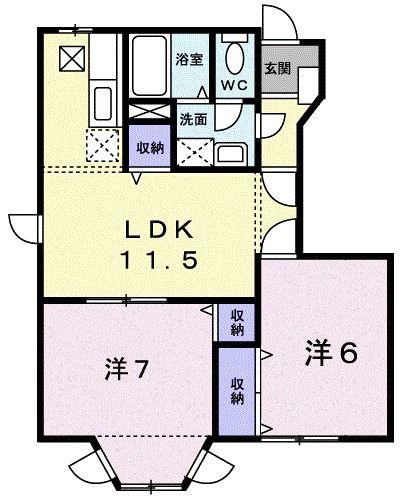 ウエストコートA(2LDK/1階)の間取り写真