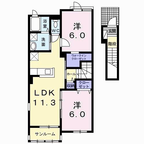 グランメール I(2LDK/2階)の間取り写真
