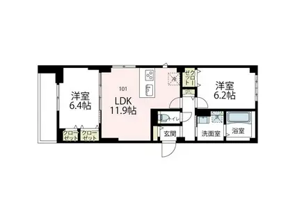 ニューグランデュールII(2LDK/1階)の間取り写真