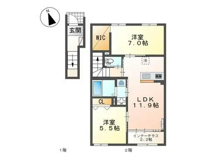 ハレカピリナ新涯(2LDK/2階)の間取り写真