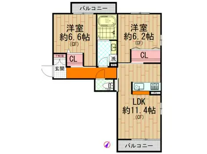 グランドライン(2LDK/2階)の間取り写真