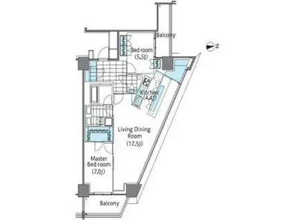 コンフォリア新宿イーストサイドタワー(2LDK/16階)の間取り写真