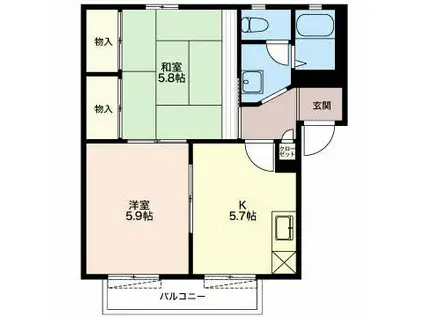 ボナール茶町 B(2K/2階)の間取り写真