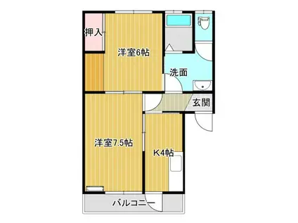 ローウェルハウス(2DK/1階)の間取り写真