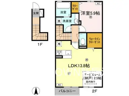 パールリリィ(1LDK/2階)の間取り写真