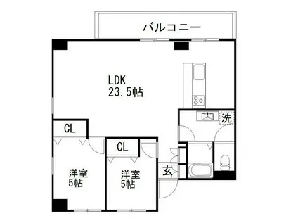 白樺フラッツ(2LDK/5階)の間取り写真