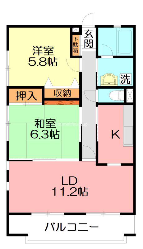 ラ・メール弥勒寺(2LDK/3階)の間取り写真