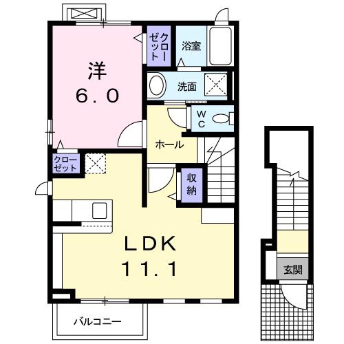 ミューズA(1LDK/2階)の間取り写真
