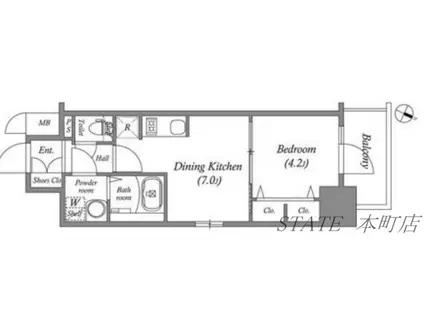 エスリード弁天町グロリア(1DK/8階)の間取り写真