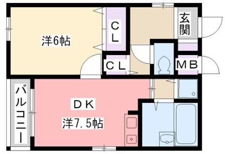 ベル甲子園口III(1DK/2階)の間取り写真