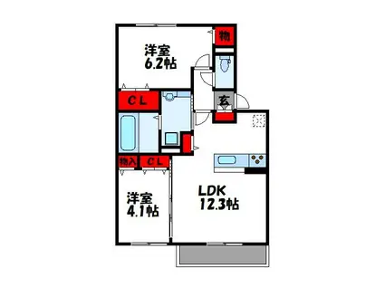 SANTAGARDENB棟(2LDK/2階)の間取り写真