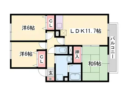 23番館 A棟(3LDK/2階)の間取り写真