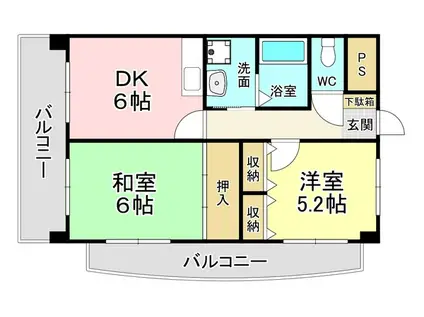 ブウル・ヴァール足原(2DK/4階)の間取り写真