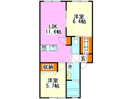 グランドソレイユ柏の森  A棟(2LDK/1階)の間取り写真