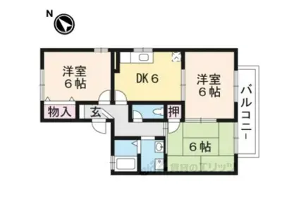 ビューテラスA棟・B棟(3DK/2階)の間取り写真