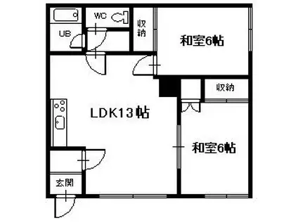 南5条シャトレB(2LDK/1階)の間取り写真