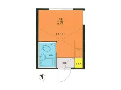 ハイテラス石川台 A棟(ワンルーム/2階)の間取り写真