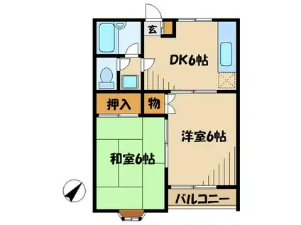 多摩都市モノレール 大塚・帝京大学駅 徒歩5分 2階建 築30年(2DK/1階)の間取り写真