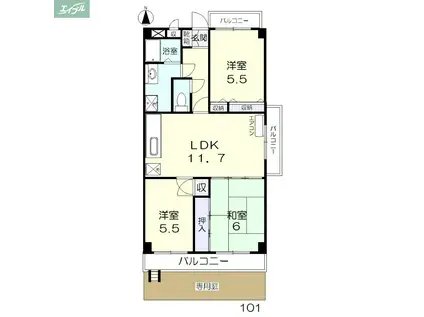 スカール十日市西町(3LDK/1階)の間取り写真