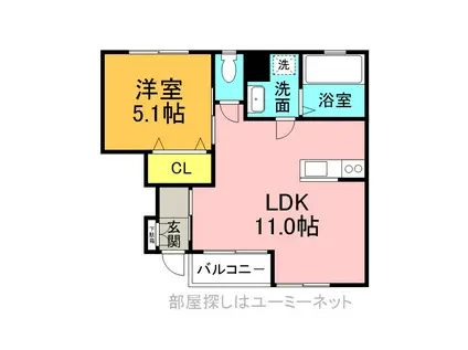 セラディール姫城B(1LDK/1階)の間取り写真