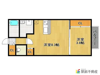CASA朝倉街道I(1LDK/2階)の間取り写真
