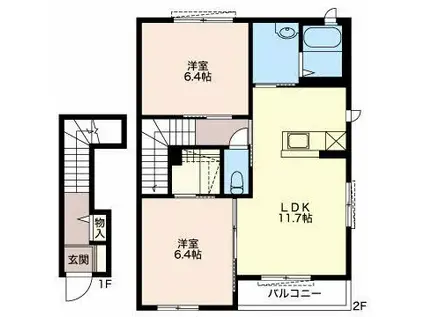 ラ・プランタン山後(2LDK/2階)の間取り写真