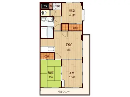 ロイヤルマンション中西(3LDK/2階)の間取り写真
