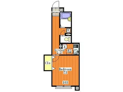 コーポ岩崎第2(1K/1階)の間取り写真