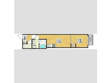 エナメゾン東羽衣(1LDK/3階)の間取り写真