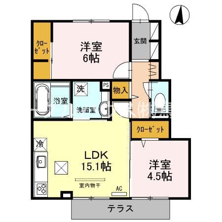 ルメート若葉II(2LDK/1階)の間取り写真