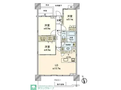 パークホームズ浜田山四丁目(3LDK/3階)の間取り写真
