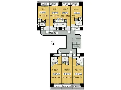 ワットハイム 都島(ワンルーム/11階)の間取り写真