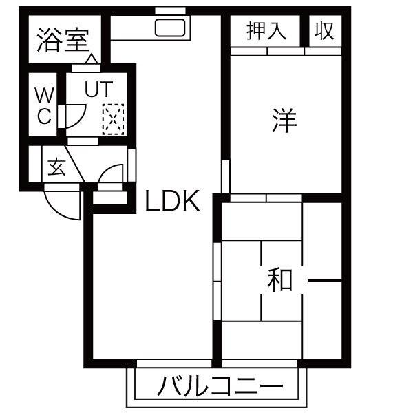 アーバンハイツ御幸山A棟(2LDK/2階)の間取り写真