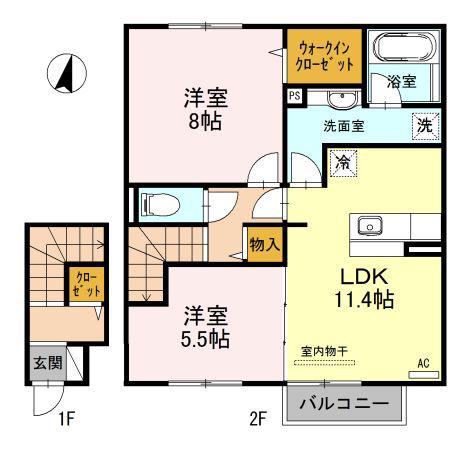 ソシア B(2LDK/2階)の間取り写真