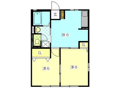 ジュネス(2DK/1階)の間取り写真