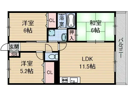 グリーンシャトー1(3LDK/3階)の間取り写真